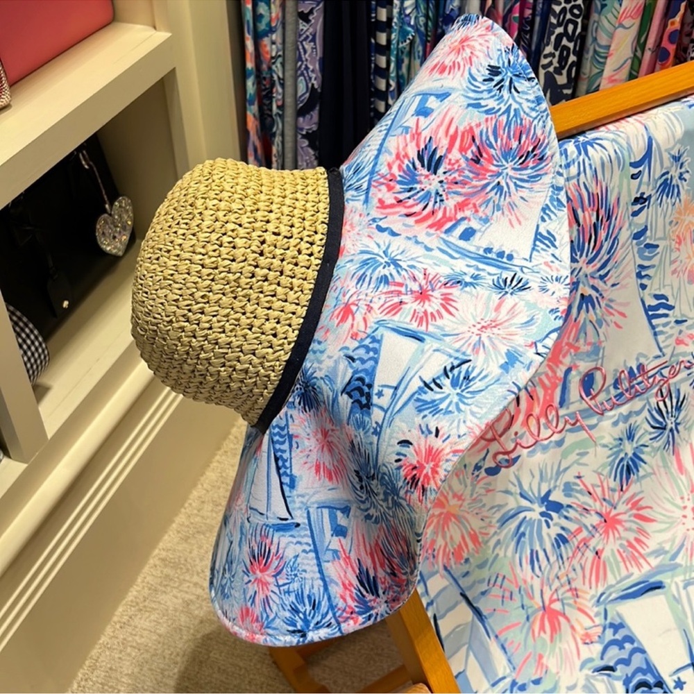 NWT Lilly Pulitzer GWP Beach Hat, Sea To Shining Sea, Fireworks, Sun Hat